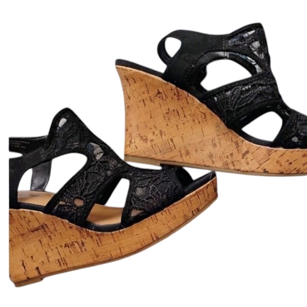 DEPT 222 Artesia Black Women's Platform Cork Sandals 4" Heel Side Buckle 8W - Picture 5 of 13